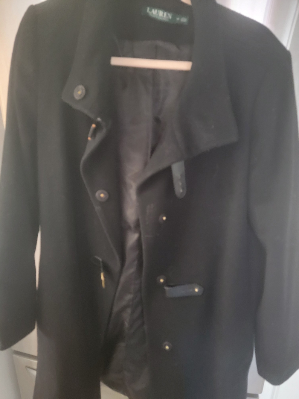 Lauren Ralph Lauren Black Wool-Blend Pea Coat with Gold-Tone Hardware